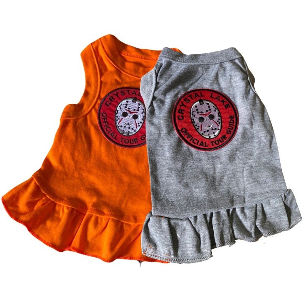 Camp crystal lake Jason horror movie small dog cat dress ruffle Tshirt grey fans